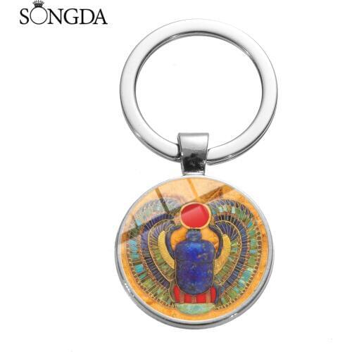 Ancient Egyptian Scarab Talisman Keychain Symbol of Power Chafer Beetle Art Photo Glass Cabochon Key Chain Rebirth Eternity