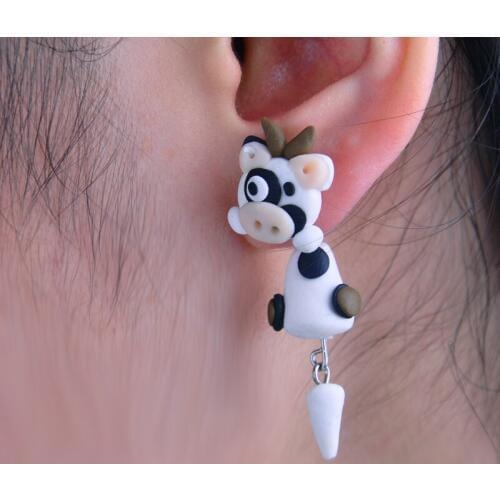 TTPAIAI 30 Brand Kawaii Cartoon Cow Stud Earrings DIY Handmade Polymer Clay 3D Cute Animal Earrings For Women Girl Kids Gift
