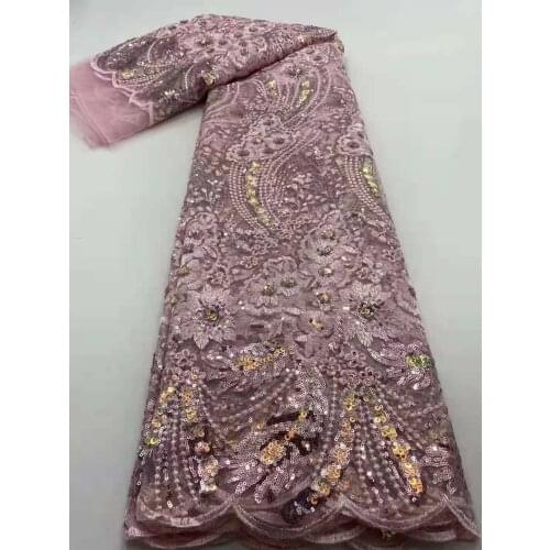 Pink Sequins Tulle Lace African Lace Fabric 2021 Beautiful High Quality French Mesh Net Lace Fabrics 5 Yards For Wedding Dress