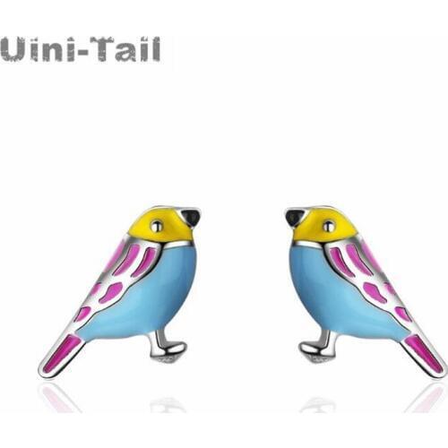 Uini-Tail hot new 925 sterling silver art small fresh glaze color bird earrings fashion sweet ear jewelry wholesale ED159