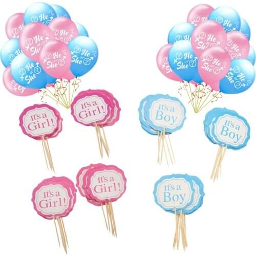Gender Reveal party decorations Latex balloons baby shower cake topper Its a girls boys party supplies for He Or she