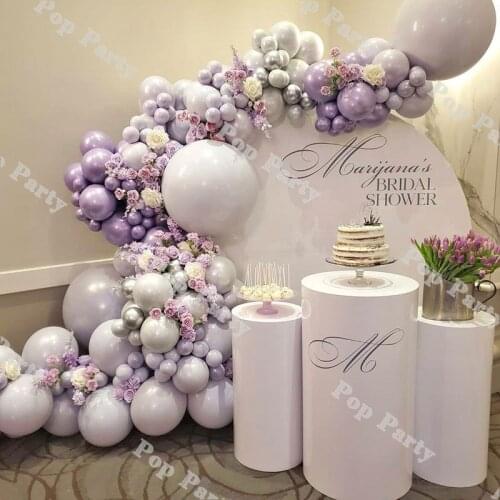163pcs Balloons Garland Kit Bridal Shower Purple Balloon Arch Double Lilac Grey Globos Birthday Wedding Party Decor Supplies