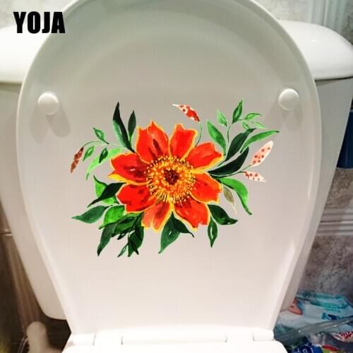 YOJA 19.2X21.3CM Orange Red Watercolor Flower Bathroom Toilet Sticker Classic Home Room Wall Decor T1-1340