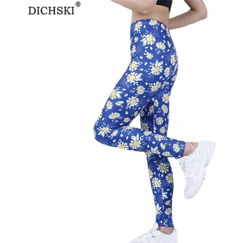 DICHSKI Women Hot Yoga Pants Sport Leggings Push Up Tights Gym Exercise High Waist Fitness Running Chrysanthemum Print Trousers