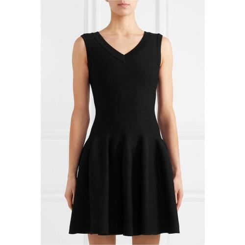 Top Quality Summer women Black V- Neck Off the Shoulder A-Line Above Knee Rayon Bandage Dress Women Party Dress