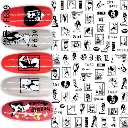 1pc Abstract Girl Nail Sticker Black Floral Leaf Slider Decals Nail Art Tattoo Manicure Wraps Drama Girl Accessories