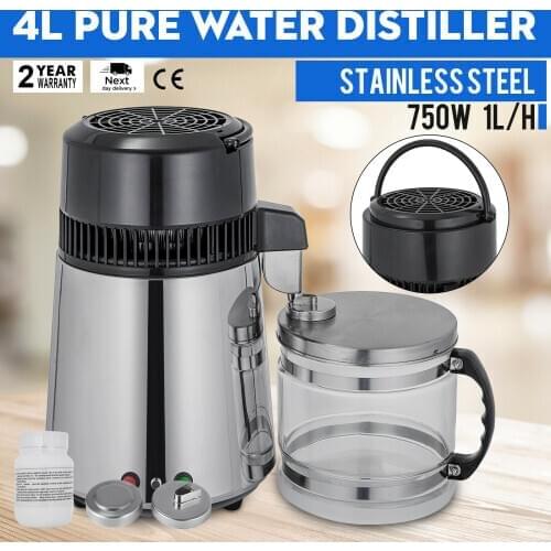 4L Dental Water Distiller PureWater Purifier Filter Stainless Steel Glass Bottle