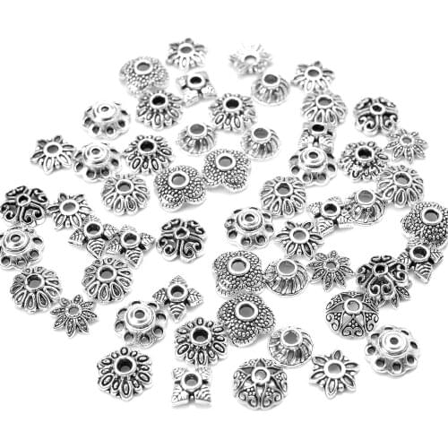 Antique Silver Color Beads End Torus Metal Flower Bead Caps Needlework for Diy Jewelry Making Bracelet Accessories 10-100pcs
