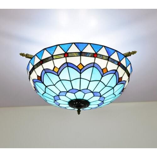 55cm Creative Mediterranean Tiffany Colored Glass Small Living Room Restaurant Bar Bedroom Art Semi-Ceiling Lamp