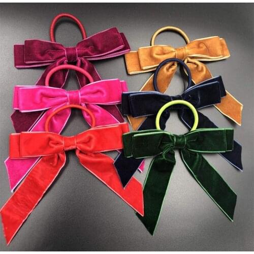 6 Pieces Hair Bows with Ponytail Holder Velvet Ribbon Bows Hair Accessories for Women Girls