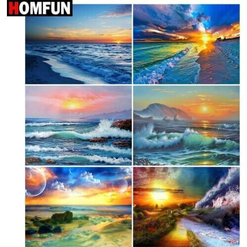 HOMFUN Diamond Painting Full Square/Round Diamond "Sea beach sun" Pattern Embroidery Cross Stitch 5D Rhinestone Painting