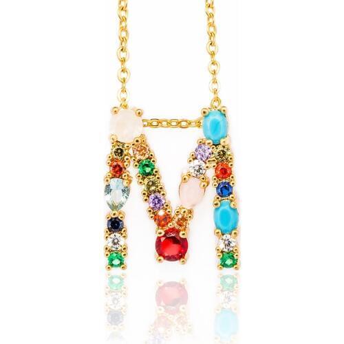 Beiver Trendy Colorful Micro Pave Cubic Zirconia Gold Letter Pendant & Necklaces Jewelry for Mothers Day Gifts Dropshipping