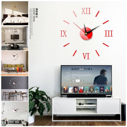 DIY Large Acrylic Modern Wall Clock 3D Mirror Surface Sticker Home Office Decor