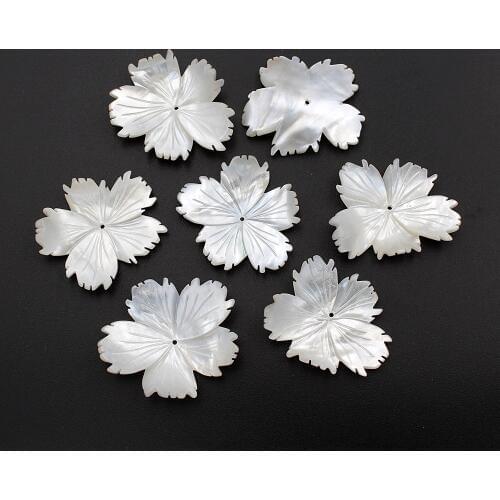 10 pieces/lot ) New Carved MOP White Shell Drilled Beads Flower Pendant focal Carving Beads DIY Charms