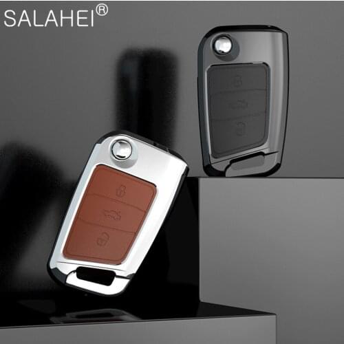 Zinc Alloy+Leather Car Key Case Cover Bag For VW Volkswagen Polo Golf4 MK7 Golf7 T5 Skoda Octavia A5 A7 Leon Ibiza Ateca Kodiaq