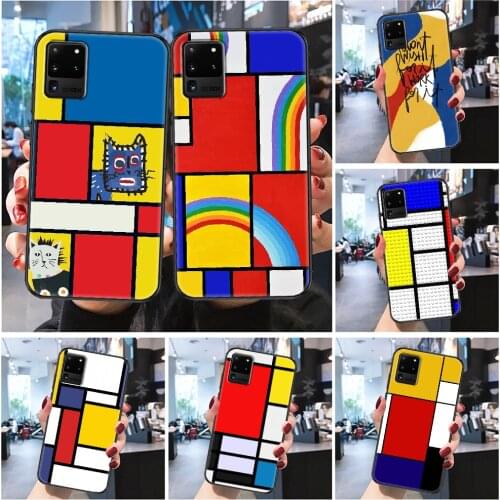 Mondrian grid Art color Phone case For Samsung Galaxy Note 4 8 9 10 20 S8 S9 S10 S10E S20 Plus UITRA Ultra Frosted black