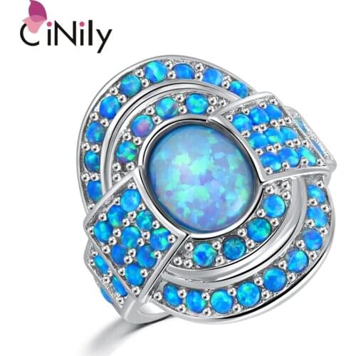 CiNily Vintage Blue Fire Opal Rings With Stone Silver Plated Luxury Large Bohemia BOHO Summer Cocktail Party Fully-Jewelled