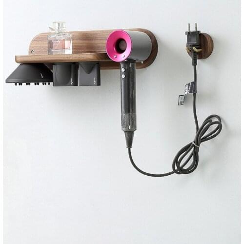 Hair Dryer Holder Solid Wood Bathroom Hair Dryer Storage Rack