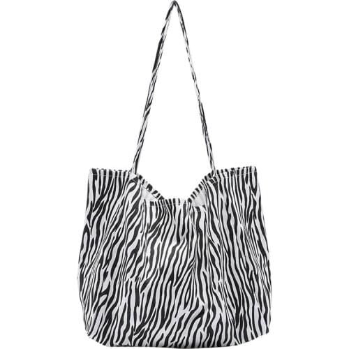 Zebra Stripe Canvas Shoulder Bag for Women 2021 New Fashion Boutique Oversize Leopard Handbag Tote High Quality Women Sample Bag
