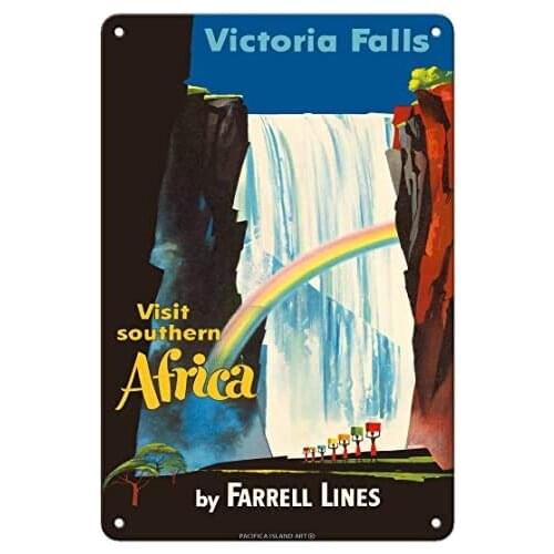 Victoria Falls - Visit Southern Africa - Farrell Lines - Ocean Liner by Frederick Siebel c.1948 Metal Tin Sign