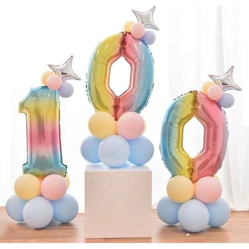 Gradient Color Digital Number Column Aluminum Film Balloon Base Kids Children100 Days Birthday Decoration Combination Set