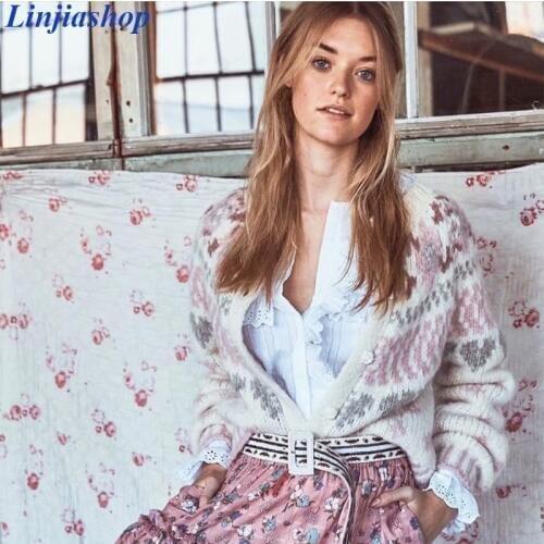 Patchwork cardigan christmas sweater women open-knit long sleeves loveshackfancy Womens Deena stripe Alpaca blended sweaters