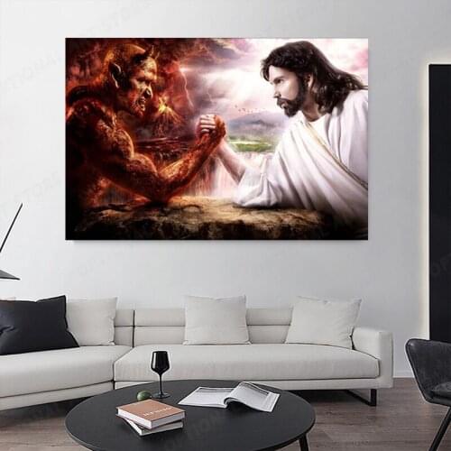 God Jesus Vs Satan Devil Art Picture On Canvas Painting Poster And Prints Religion Wall Art Decoration For Living Room Decor