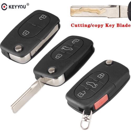 KEYYOU With Cut Blade 2/3/4 Button Flip Folding Car Remote Key Shell For Audi A2 A3 A4 A6 A8 TT CR2032 Fob Blank Case Fob Cover