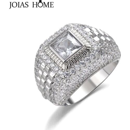 Joiashome Trendy Men Ring Silver 925 Jewelry With Diamond Zircon Gemstone Finger Rings For Wedding Engagement Accessories