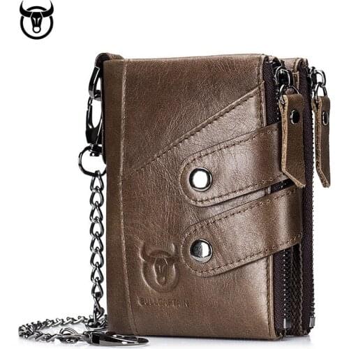 TopFight Mens Leather Retro Zipper Three-fold First Layer Leather Wallet Coin Pocket Photo Card Holder Vintage Women Wallet