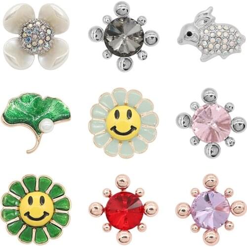 Rabbit Rhinestone Flower 20mm Metal snap button jewelry DIY bracelet KD1078