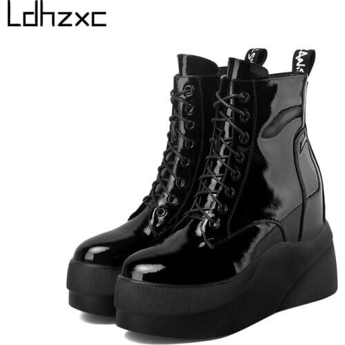 LDHZXC Genuine Leather Elegant Ladies Boots Fashion Top Autumn Winter Platform Womens Shoes Party High Heel Shoes Woman