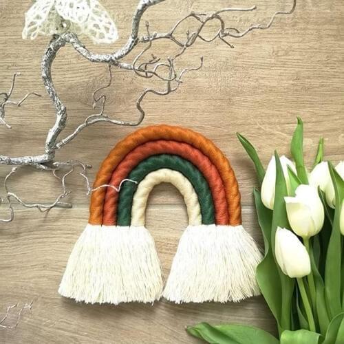 Macrame Handmade Knitted Rainbow Hanging Wall Tapestry Braided Wall Tapestry With Tassel Art Kids Gift Room Decoration