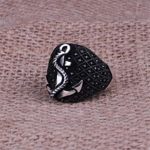Anchor Pattern Micro Stone Inlaid 925 Sterling 925 K Silver Men 'S Ring