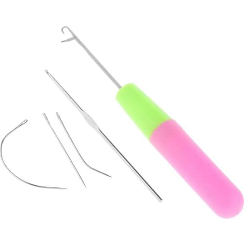 5pcs Latch Hook Crochet Needle Set Hair Weaving Knitting Sewing Tool for Beginners Hair Extension