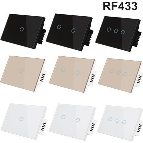 1 2 3 gang wall light touch switch support RF433 433Mhz remote control 110V-240V no neutral single fire wire US standard