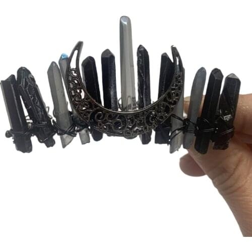 Raw Quartz Crystal Tiara Hair Comb Bridal Jewelry Anitque Moon Metal Hairpin