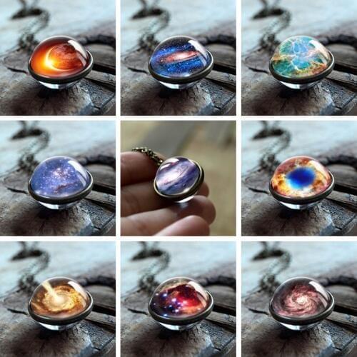 2019 New Galaxy Double Sided Pendant Outer Space Necklace Universe Jewelry Glass Pendant Art Picture Handmade Necklaces
