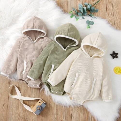 New Baby Girls Boys Clothes Unisex Clothing Solid Hooded Romper Baby Girls Clothes 0-24M