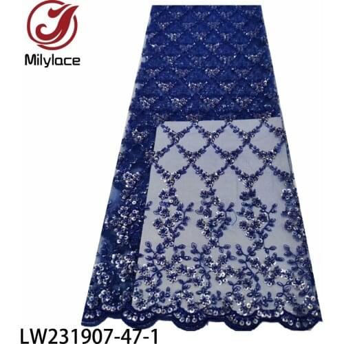 New Heavy Handmade Beads on Netting Embroidery Wedding Dress Lace Fabric Fashion Sequence Tulle Lace Fabric 5 Yards LW231907-47