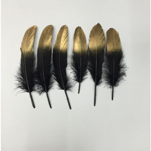 New Goose Feathers,50pcs/lot- Gold/Black Goose Loose feathers,goose craft feathers,13-18cm long,Free Shipping