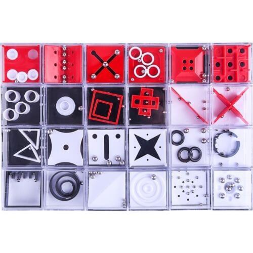 New 24Pcs/set Balance Maze Game Puzzle Boxes with Steel Ball Brain Teaser Educational Toys Gift Decompression Toy for Kid Adult