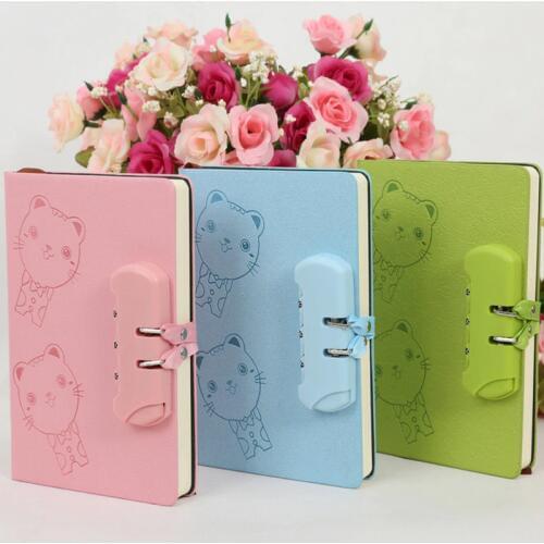 New A5 creative Hard Copybook kawaii password notebook student diary can lock Mini notepad cartoon gift random color 1pc school