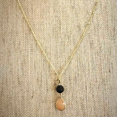 Essential Oil Perfume Diffuser Black 8mm Lava Stone Water Drop Form Pendant Necklace Stretch Yoga Jewelry