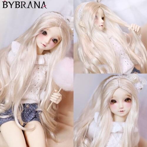 Bybrana 1/3 1/4 1/6 Giant BJD Doll Wig Lmitation Mohair Soft Gold Long Hair