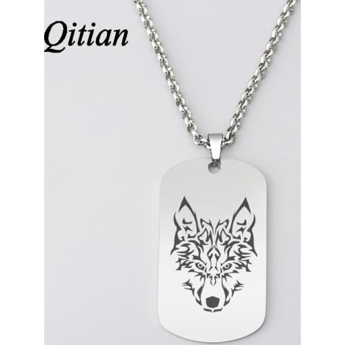 Qitian Personalized Wolf Head Amulet Army Tag Necklaces Men Jewelry High Quality Stainless Steel Double Side Laser Engraved