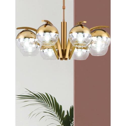 Simple post-modern luxury gold-plated glass ball chandelier for living room dining room decoration LED E27 lighting 8 heads lamp