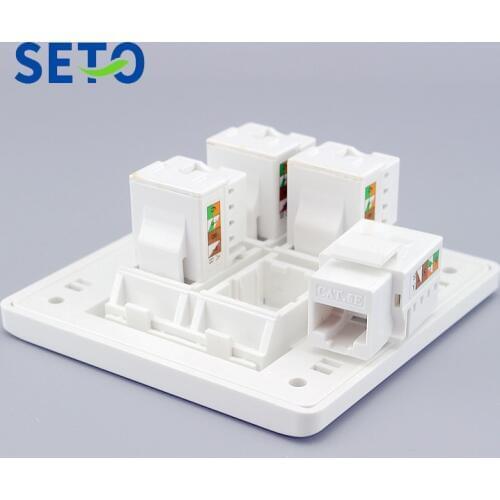 SeTo 86 Type Four Ports RJ45 Cat5e Network Ethernet LAN Outlet Wall Plate Socket Keystone Faceplate