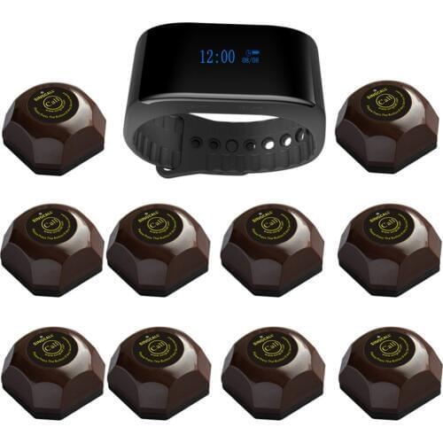 SINGCALL Guest Call Wireless Paging System Alarm Call Service 1 APE6900 New Watch with 10 Pager Call Buttons APE560