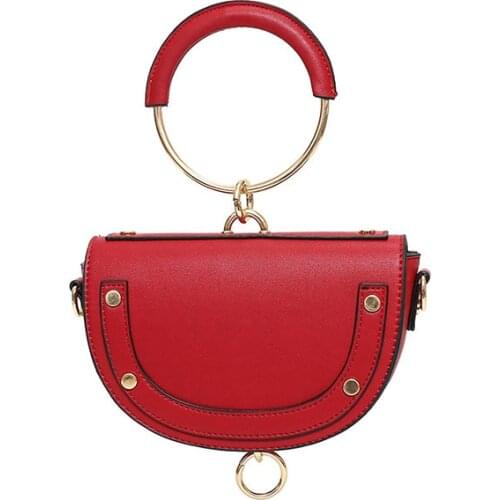 BENVICHED Women Saddle Bag Fashion PU Half Round Handle Bag PU Leather Shoulder Pack Leather Mini Circle Ring Handbag